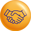 Orange icon of two sweets representing 'Care for our people'