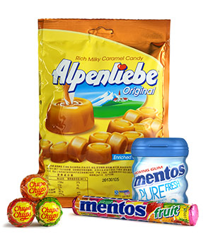 An image showcasing some of our products – Chupa Chups, Alpenliebe and Mentos